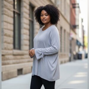 Studio JPR Light Gray Long Sleeve Sweater with Tied Sleeves